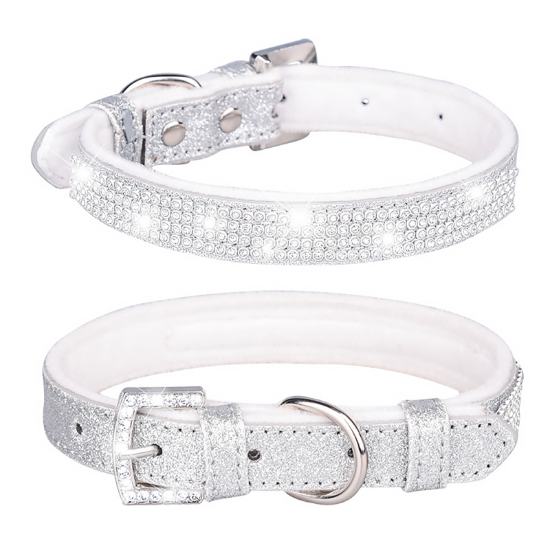 Wholesale Bling Rhinestones Shiny Diamonds Adjustable PU Leather Pet Collars with Buckle