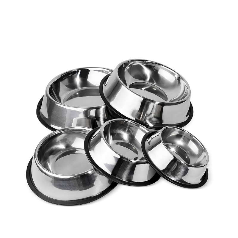 Wholesale  Pet Feeder Bowl Non-Slip 201 Stainless Steel Dog Bowl with Rubber Base for Food