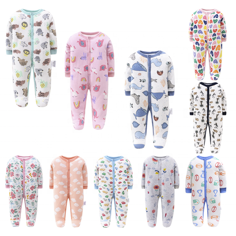 Hot sale 2021 new baby boys romper newborn toddler girl cotton footed pajamas baby clothes