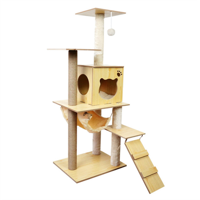 Wholesale  Cat Hammock Wood Cat Tower Scratching Post Indoor Tall Cat Tree
