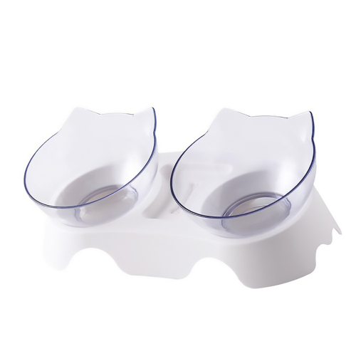 Transparent Plastic Pet Bowl Pet Double Feeding Bowl with Tilted Raised Stand