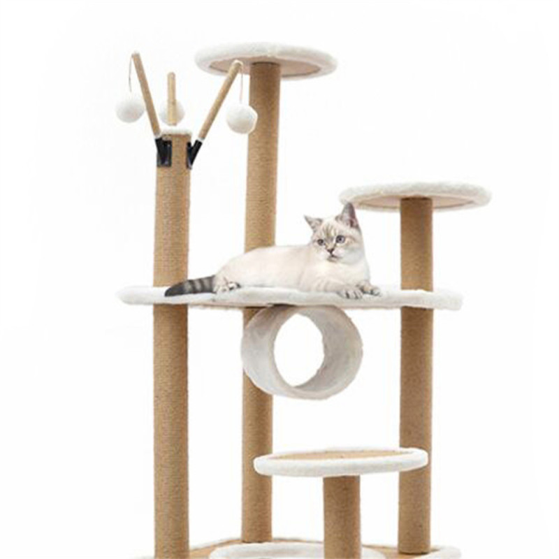 Multi-Level Cat Furniture Condo Cat Tree for Large Cats with Natural rattan Mat