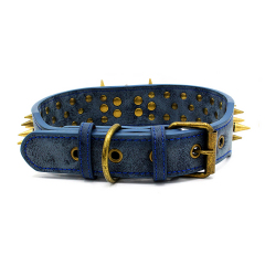 Wholesale Pet Studded Dog Collar Products Rivet Spiked Studded Genuine Leather Dog Collar for Small Medium Large Dog