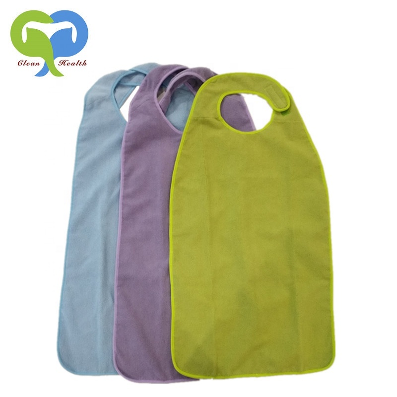 Terry towelling fabric bib Waterproof aprons for Eating Reusable Mealtime Clothing Protector for Elderly and Patients Washable
