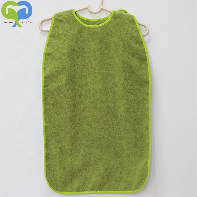 Terry towelling fabric bib Waterproof aprons for Eating Reusable Mealtime Clothing Protector for Elderly and Patients Washable