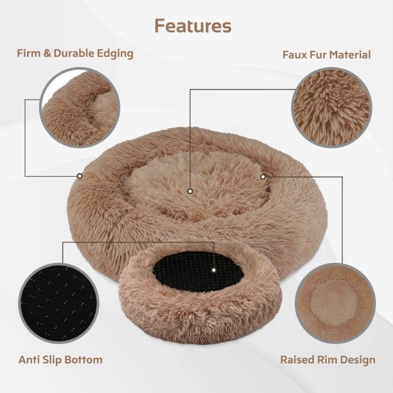 Basics Round Bolster Small or Medium Machine Washable Calming Cozy Soft Microfleece Pet Bed