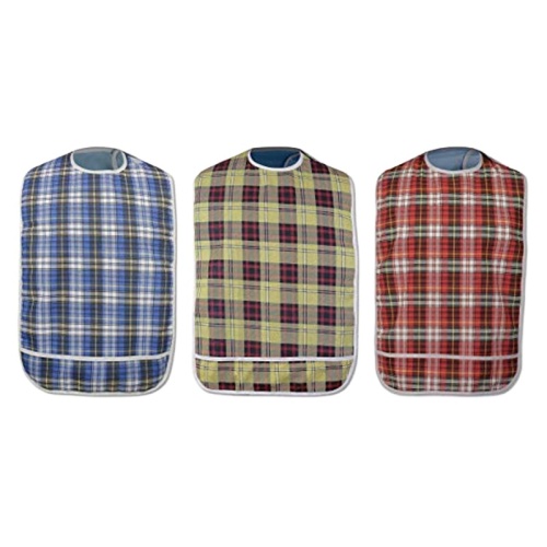 Classic Tartan Washable Clothing Protector Adult Bib with  stitched crumb catcher