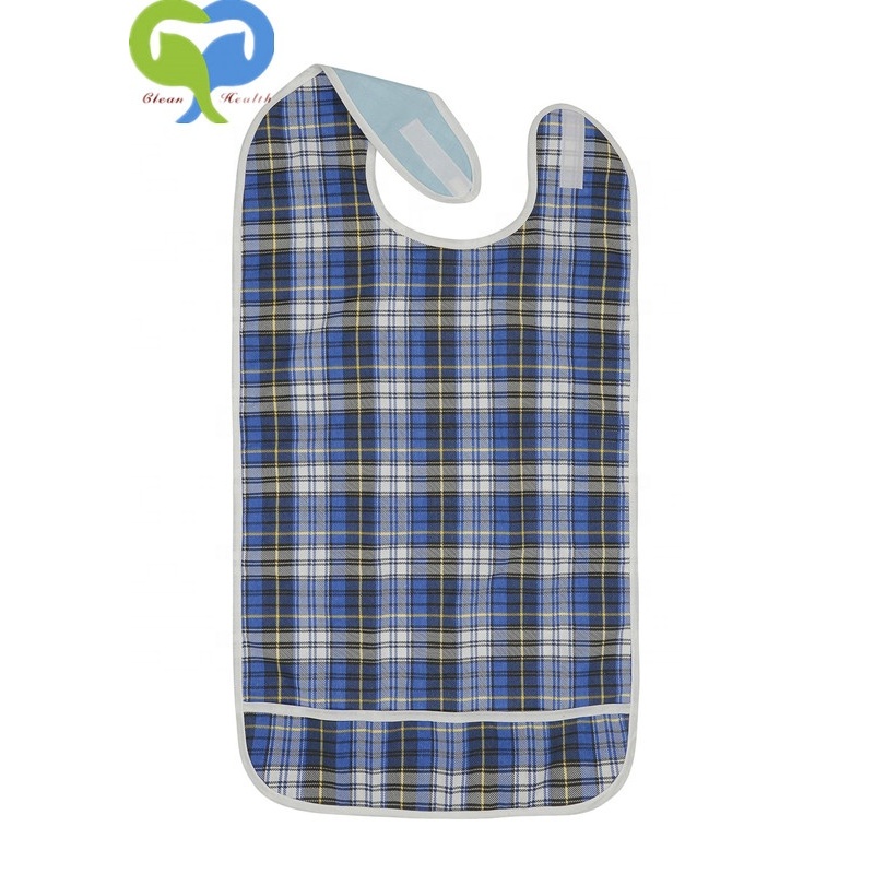 Classic Tartan Washable Clothing Protector Adult Bib with  stitched crumb catcher