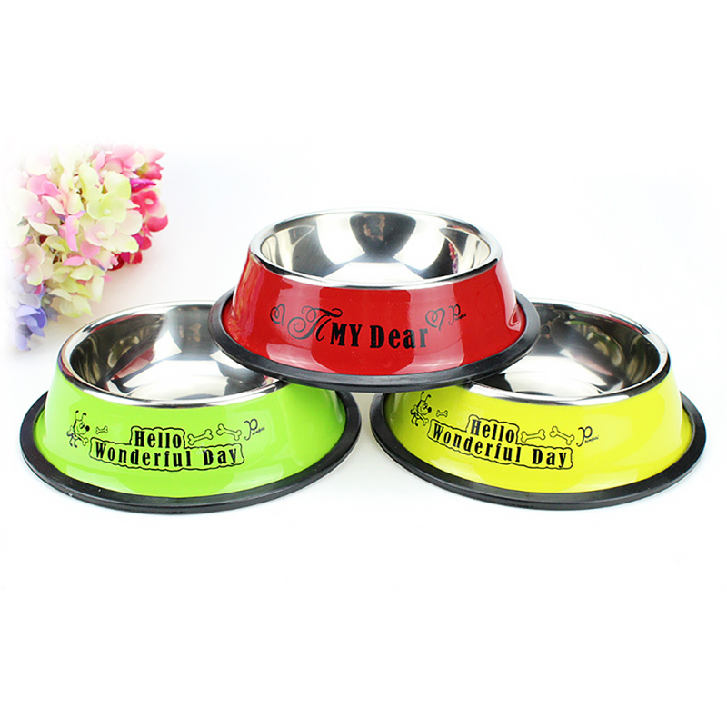 Multiple Colour Pet Feeding Bowls Stainless Steel Pet Food Water Bowl with Non-Slip Rubber Base