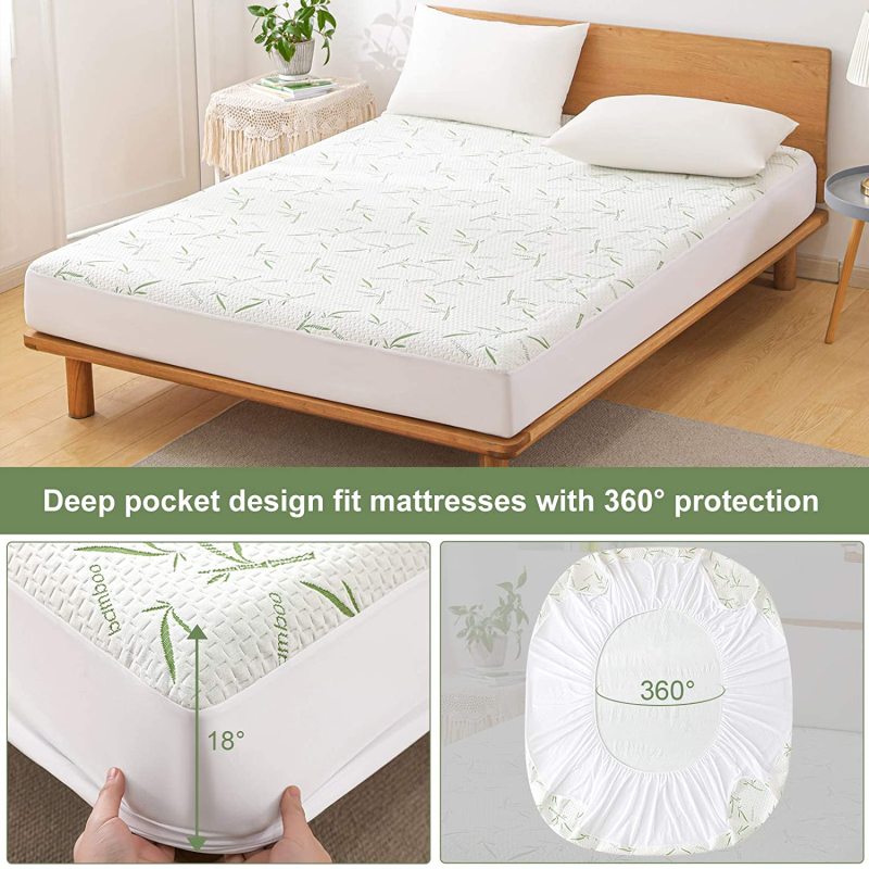 Bamboo Waterproof Mattress Protector  Breathable Noiseless Waterproof Bed Cover