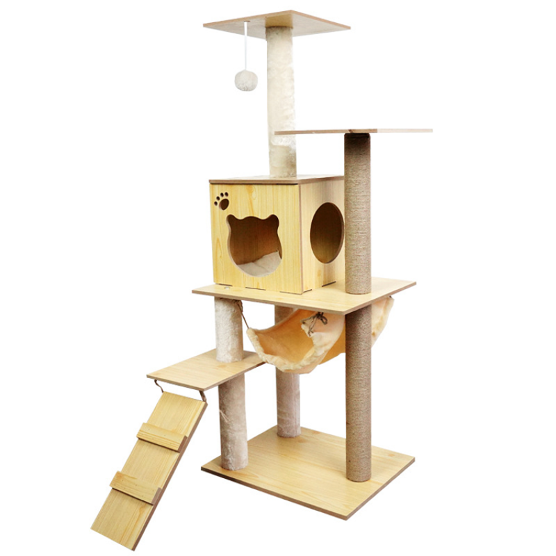 Tall Cat Tree Tower Scratching Post and Cat Hammock Wood Cat Tower for Indoor