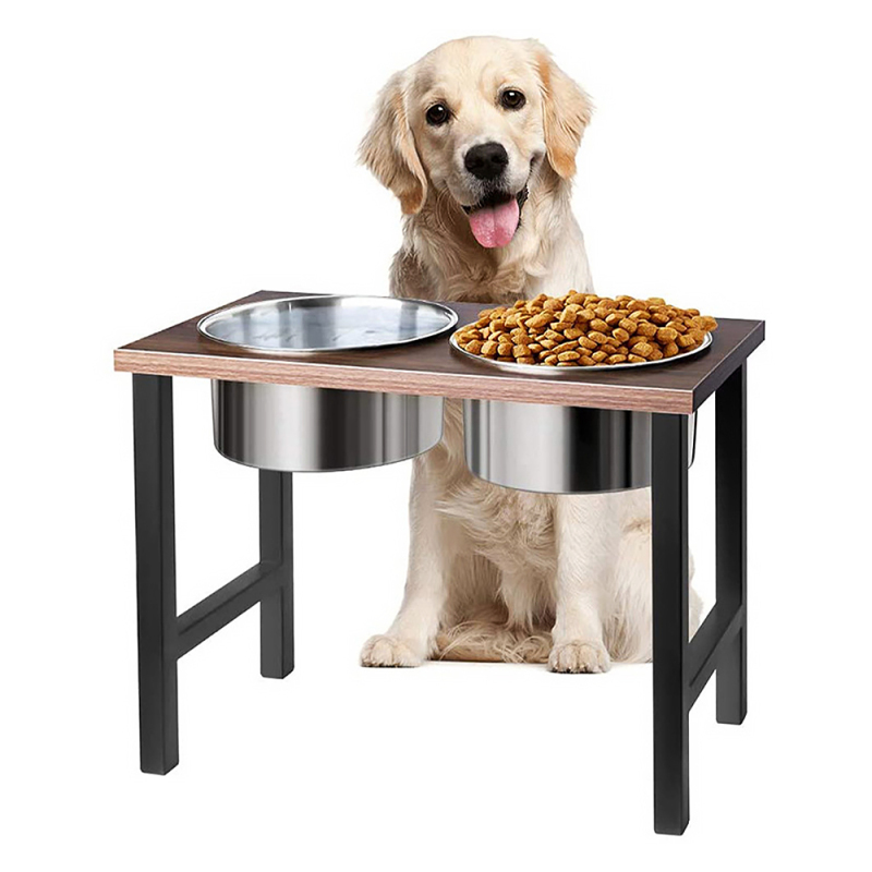 Luxury Stainless Steel Pet Bowl Anti-tip Elevated Pet Feeding Bowl Stand with Stainless Steel Bowls