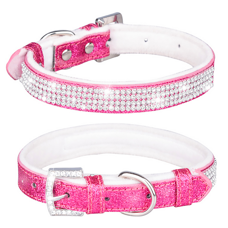 Wholesale Adjustable Dog Cat Collar Bling Rhinestones Shiny Diamonds PU Leather Pet collars with Buckle