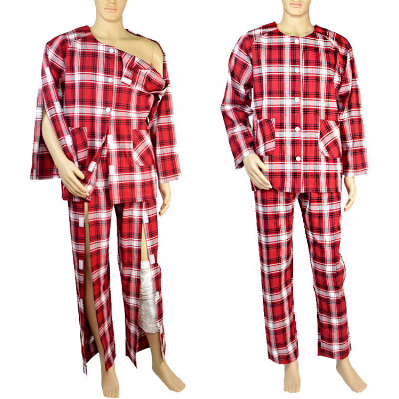 Hot sell plaid stripe pattern patient care clothes adult incontinence nursing suit set bedridden elderly clothing