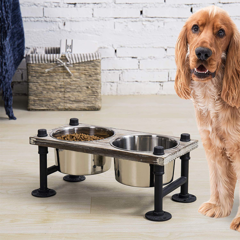 Luxury Stainless Steel Pet Bowls Detachable Anti-tip Double Elevated Pet Bowl Feeder For Dogs