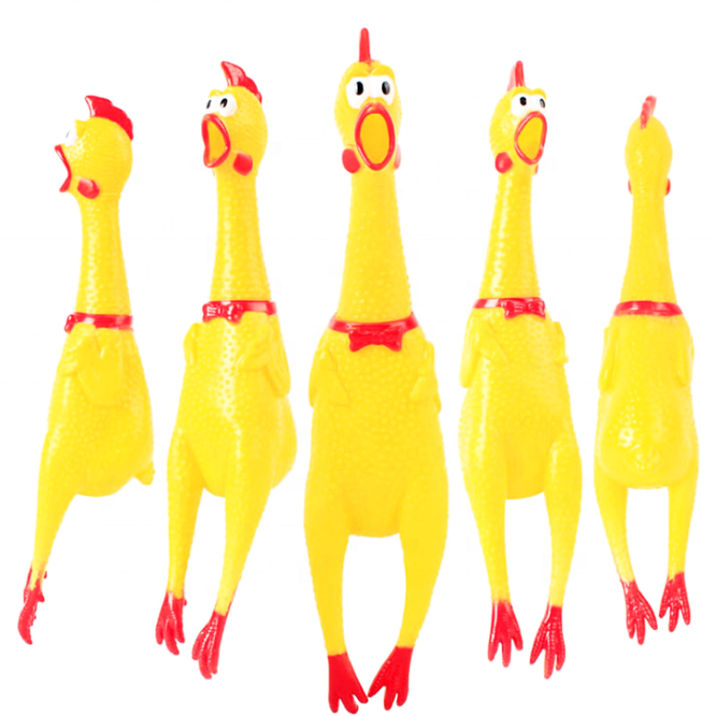 Funny Yellow Screaming Rubber Chicken Squeaky Bite Chew Dog Toys Crazy Chicken Toys tricky toy