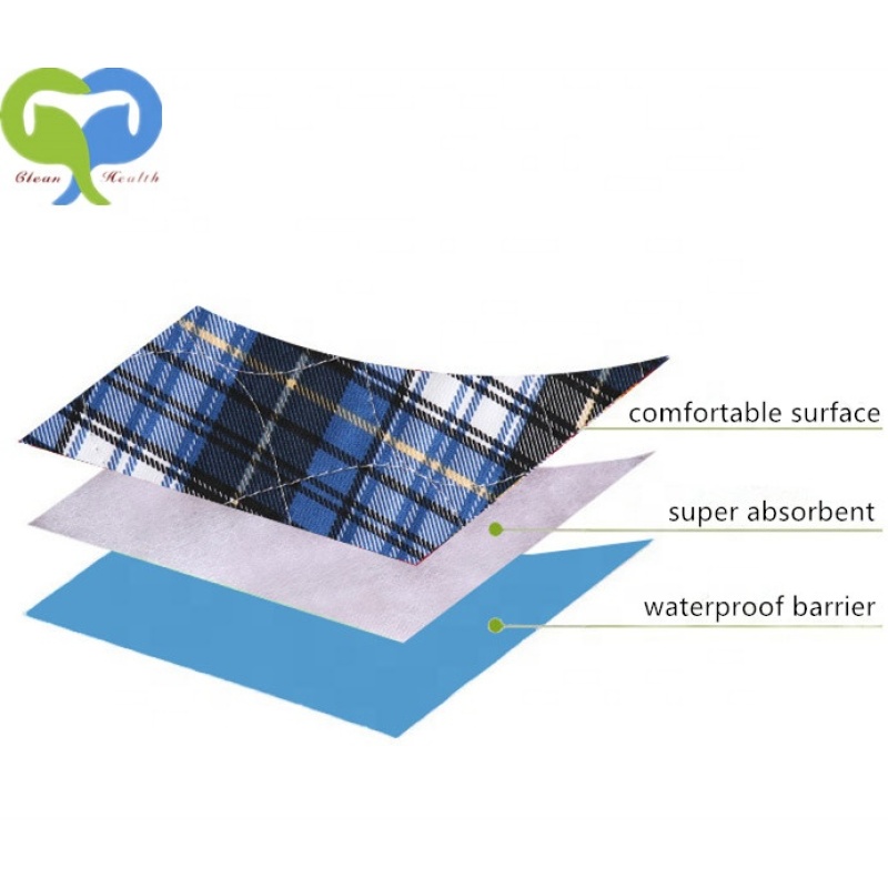 PVC washable underpad bed pad waterproof reusable BLUE check grid incontinence pad