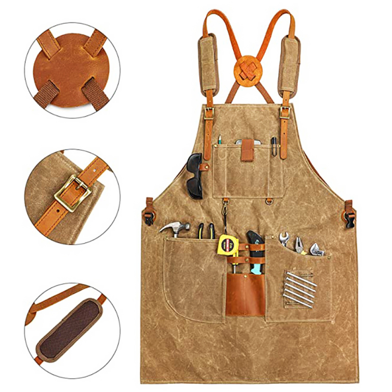 Queenhe High Quality Aprons Kitchen Waterproof Canvas Apron with Pockets