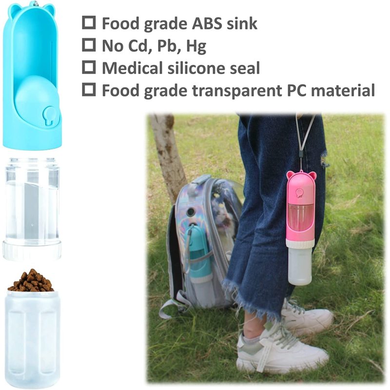 2 in1 Portable Dog Water Bottle Dispenser Retractable Leak Proof Doggy Water Bottle with Drinking and Feeding Function