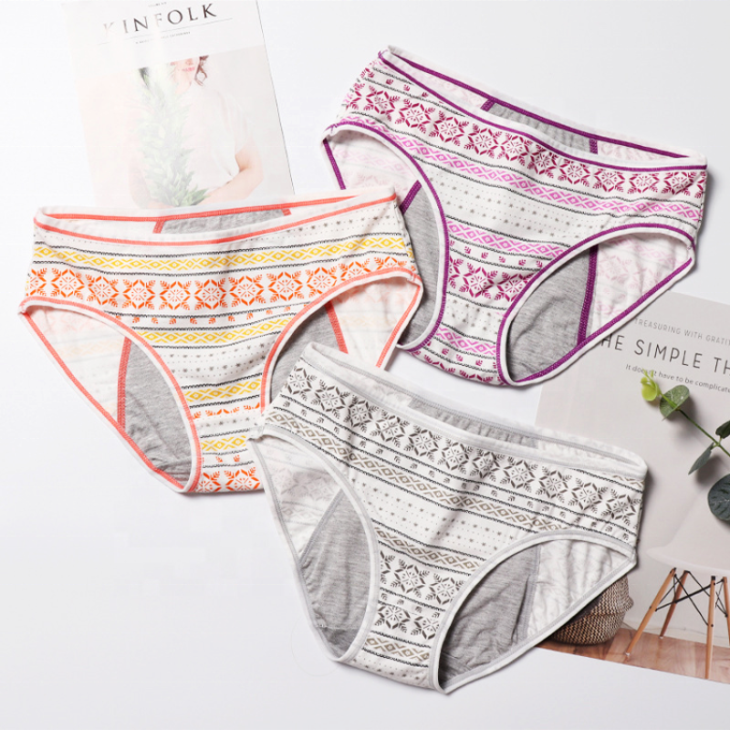 Plus Size Cotton Print Teen Girls Period Panties Leak Proof Menstrual Underwear Women Heavy Flow Briefs