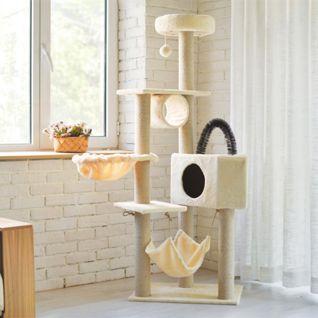 Pet luxury furniture modern condo scratcher natural wood tree tower outdoor house for cat