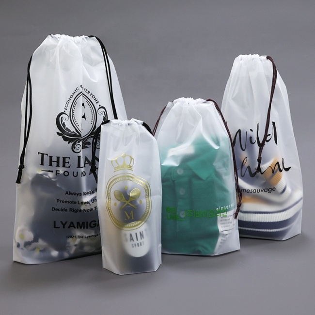 custom logo printed large transparent frosted drawstring bag makeup draw string pouch gift packaging bag