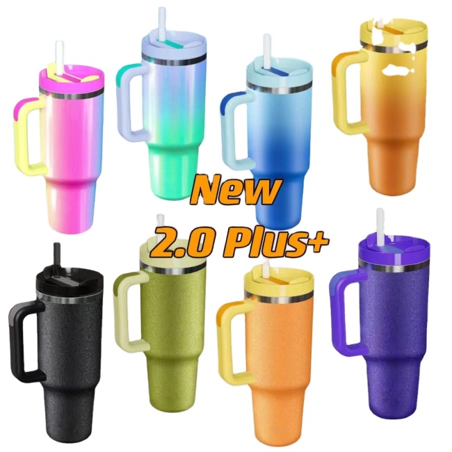 2023 custom vacuum insulated stainless steel 40 oz tumbler cup with handle and straw adventure quencher travel 40oz stanleys