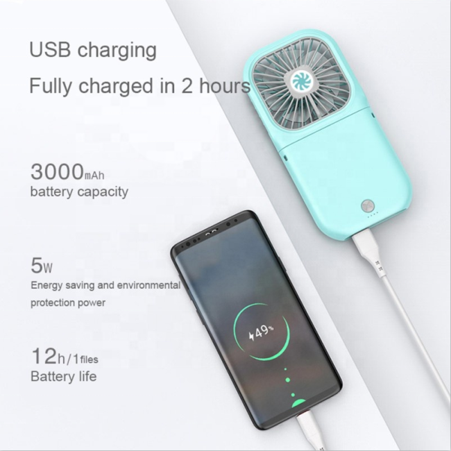 3 In 1 New Trending 3000mah Power Bank Foldable Usb Portable Cooling Desk Fan Electric Outdoor Travel Handfan