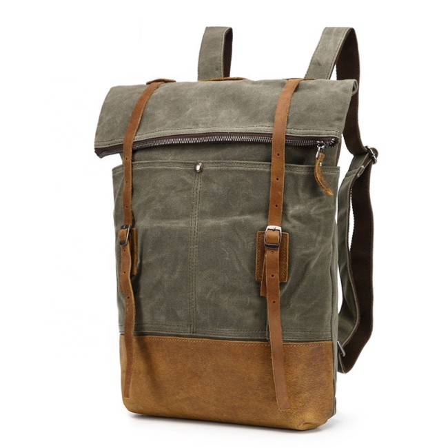Retro Genuine Leather waterproof laptop custom logo wholesale rucksack men vintage school waxed travel canvas backpack bag