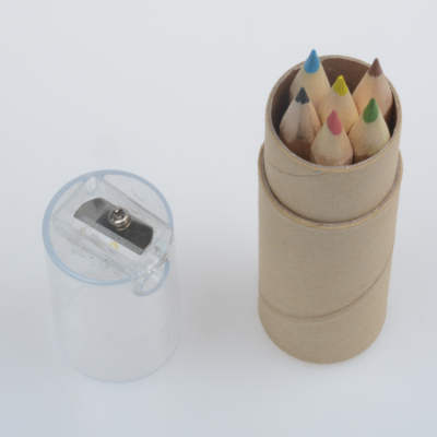 Eco Friendly Mini 6pcs Color Pencil Colour Pencil Set with Sharpener and Paper Tube Natural Colored