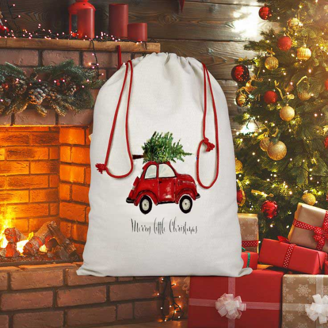 RubySub Linen Sublimation Drawstring Christmas Santa Sack for Christmas Presents Candy Bag