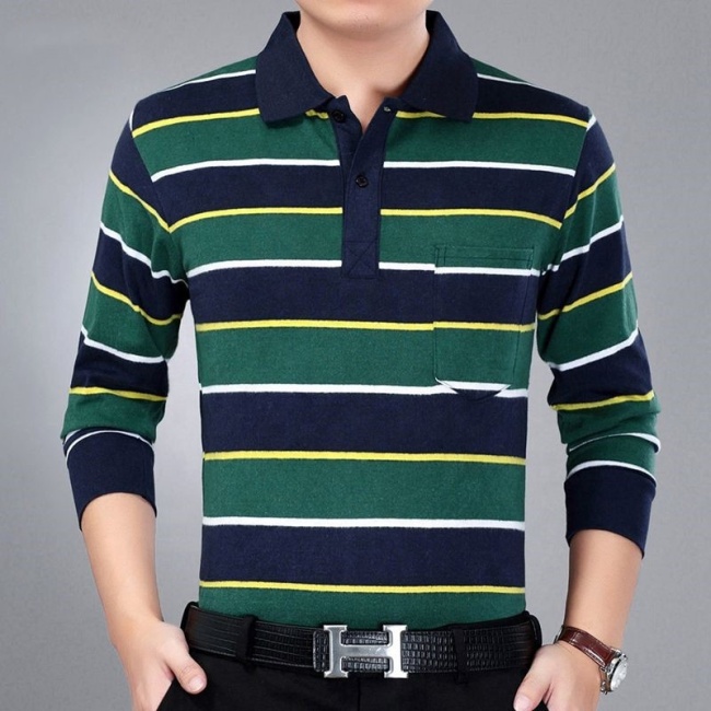 Wholesale long sleeves bulk striped blank golf polo cotton shirts men