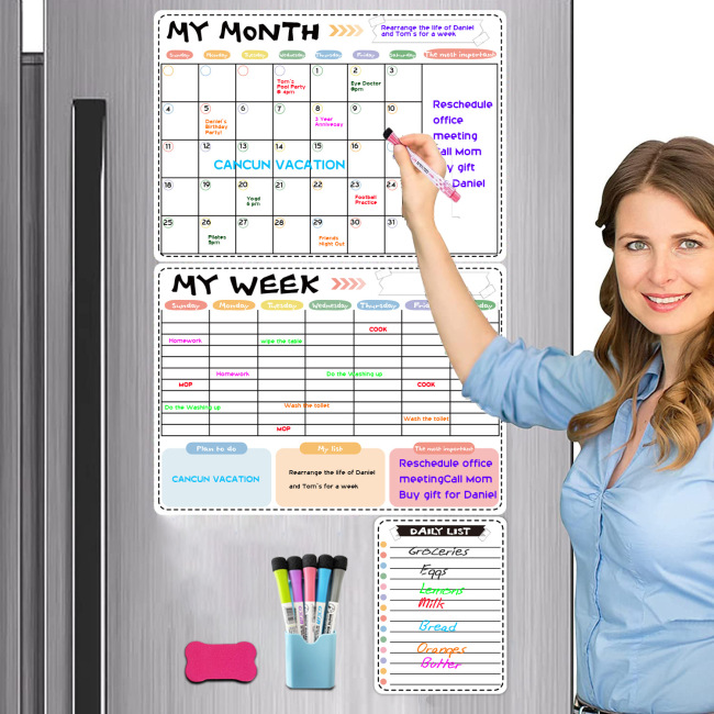Dry Erase Calendar Whiteboard Calendar Planners Monthly Weekly Daily Calendar Set With Marker Fridge Magnet