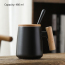 Wooden handle coffee mug hot sale eco-friendly cup custom ceramic mug Custom logo cups with lid spoon gift box