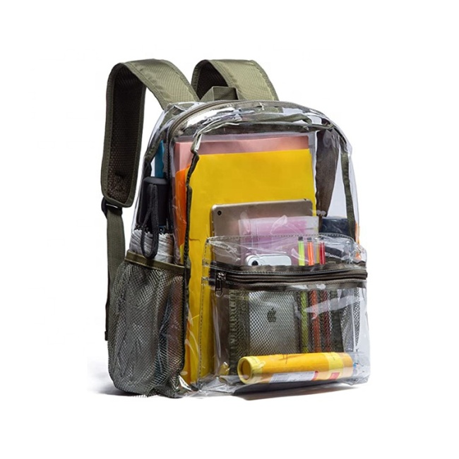 Customized PVC Plastic Large Capacity Heavy Duty Transparent Clear Backpack Bookbags School For Students Women Girls