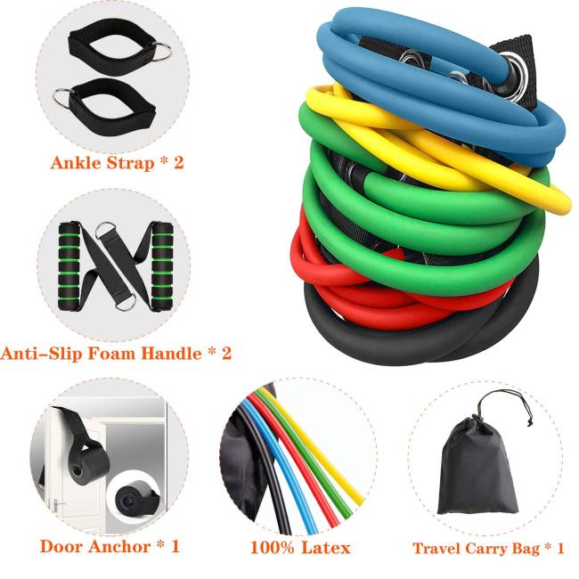Resistance Bands 11PC Set, Home Fitness Resistance Bands Exercise Elastic Pull Ropes for Indoor Strength Training