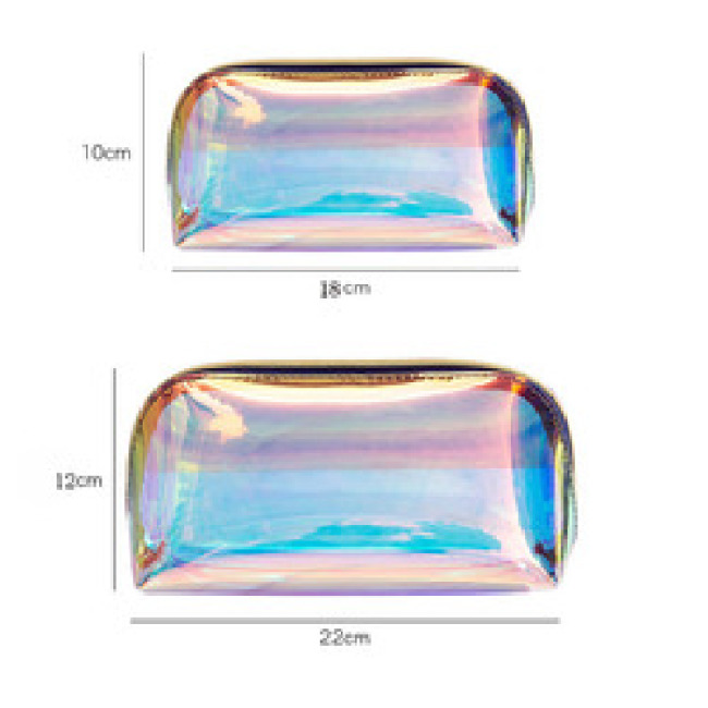 Low MOQ custom Logo clear transparent holographic makeup bag make up pouch pvc cosmetic bags for women