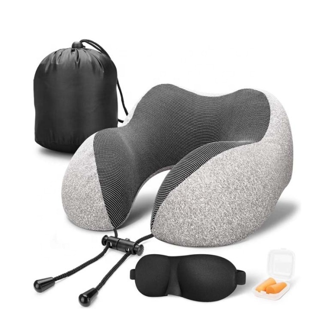 Cooling Set Eye Mask Neck Rest Cushion 3 in1 U Shape Memory Foam Travel Neck Pillow