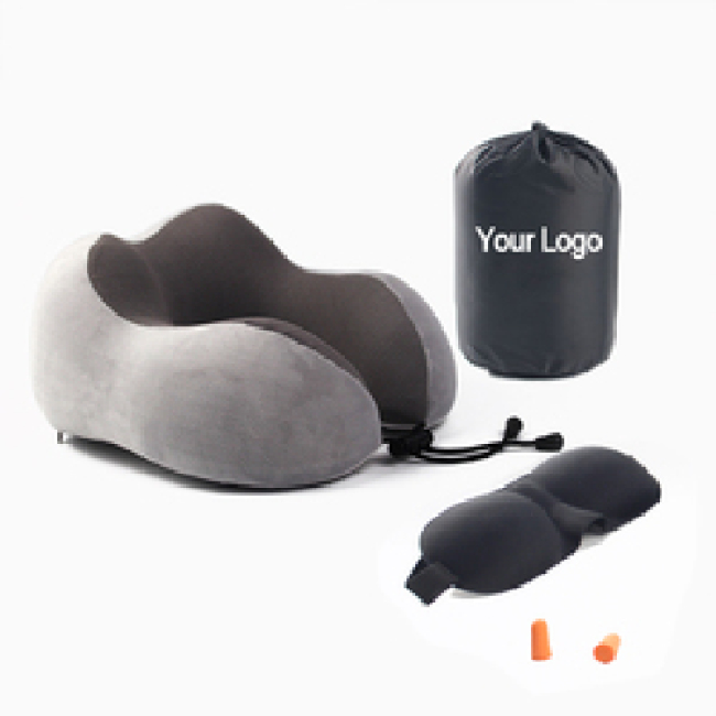 Cooling Set Eye Mask Neck Rest Cushion 3 in1 U Shape Memory Foam Travel Neck Pillow