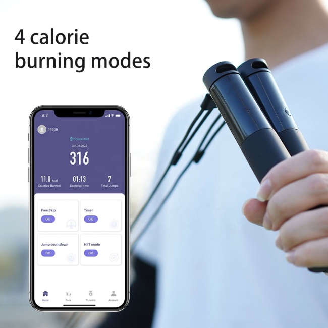 Smart App Connected Plastic LCD Counter Timer Calorie Skipping Rope Skipjoy Handle OEM Black Stock Jump Ropes