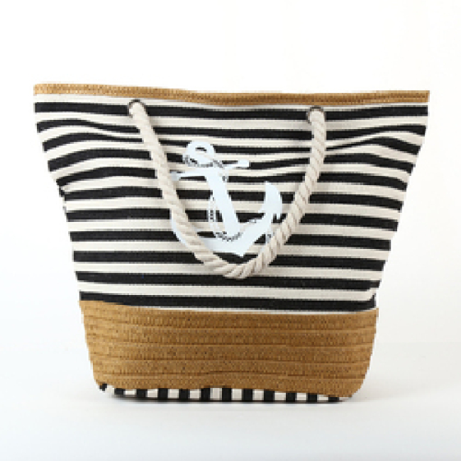 Wholesale Women Summer Canvas Tote Bag Ladies print Anchor canvas tote Large straw Beach Bag