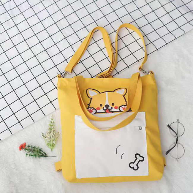 Cute dog Print Two-Tone Custom Logo Shopping Canvas Cotton Tote Bags