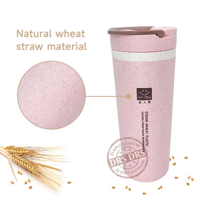 DRS Portable Wheat Straw Travel Sport Vacuum GYM Cup Plastic Water Bottle 450ml