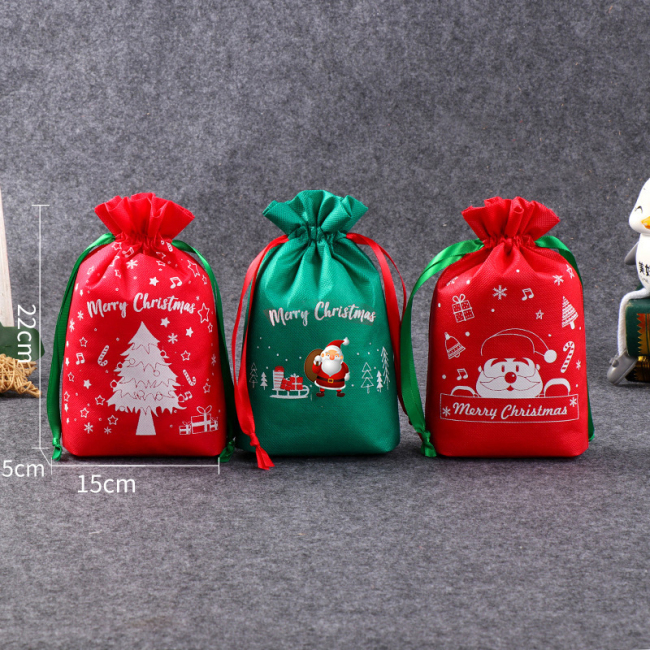 Customized Sacs En Tissu Non Tisse Cheap Retail Gift Storage Drawstring Christmas Non Woven Bags
