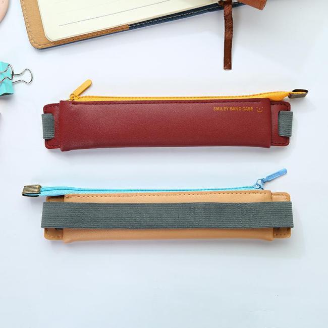 Pu Leather Pen Bag Elastic Buckle Pencil Case for Book Notebook Fashion School for Meeting Easy Carry Pencil Case