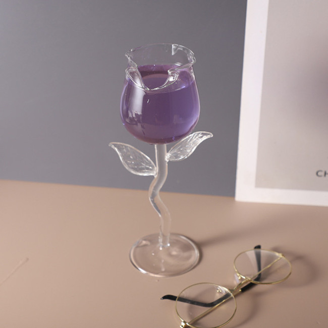 Creative Rose Shape Goblet Wine Glasses Unique Stem Crystal High Borosilicate Rose Wine Champagne Glass Romantic Valentine's Day