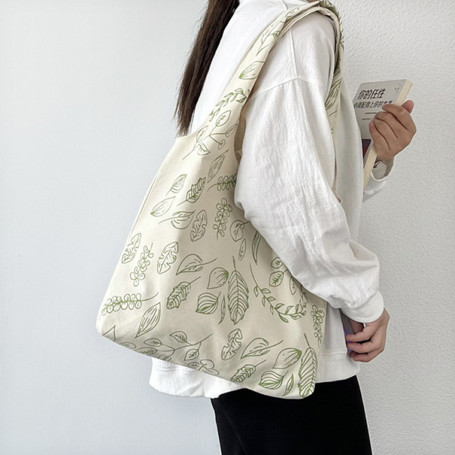 Wholesale custom printed large capacity handheld shopping gift leisure natural cotton shoulder undershirt canvas bag