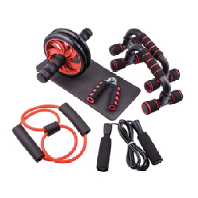 Home Exercise Equipment AB Wheel Roller Kit with Push-UP Bar, Hand Griper, Jump Rope and Knee Pad