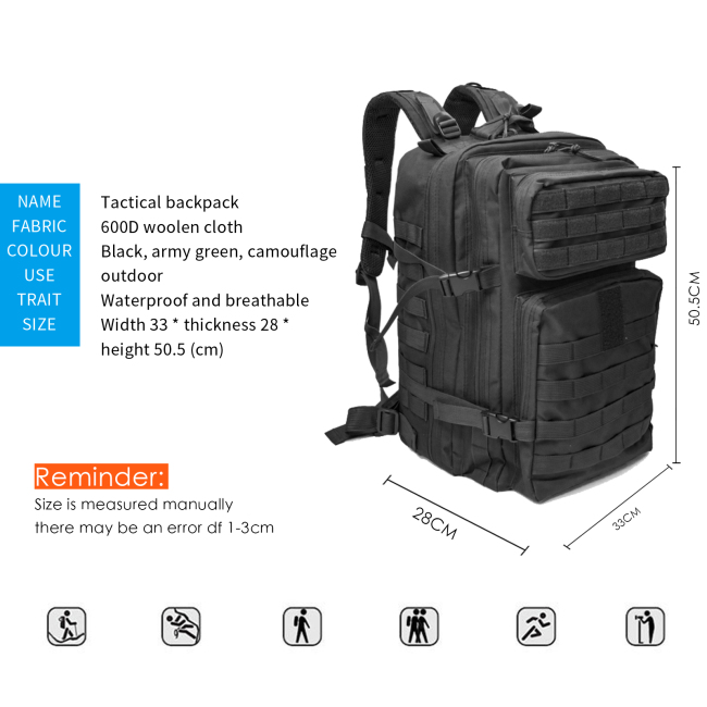 45L Multiple Color Selection Custom logo nylon Tactical Backpack