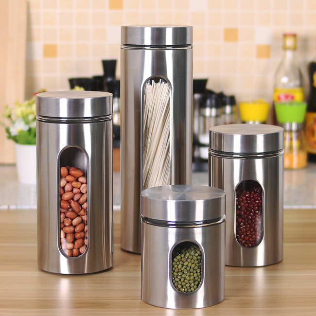 Food Storage Bottles Stainless Clear Dry Food Container with Lids Kitchen Durable Cereal Dispenser Rice Beans Storage Jars